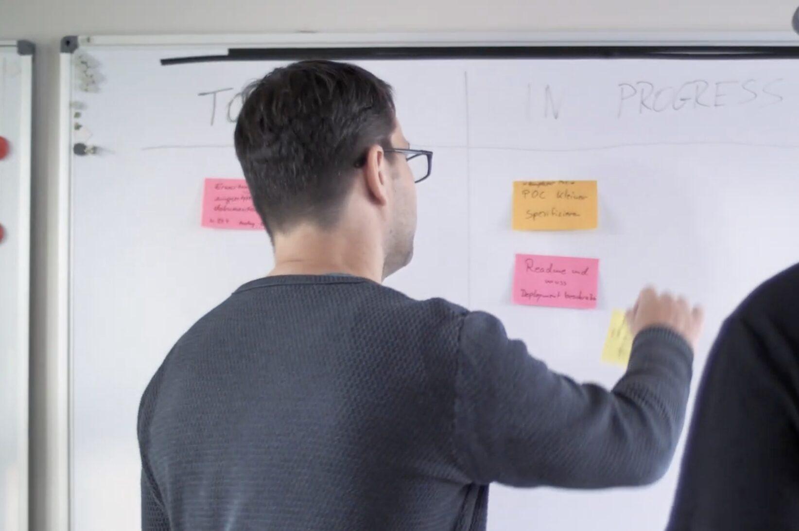 Whiteboard-Workshop mit To-Do- und In-Progress-Spuren